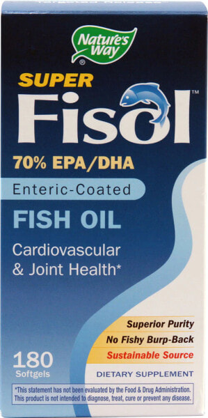 Nature's Way Super Fisol Fish Oil Рыбий жир для сердечно-сосудистого и суставного здоровья 180 гелевых капсул
