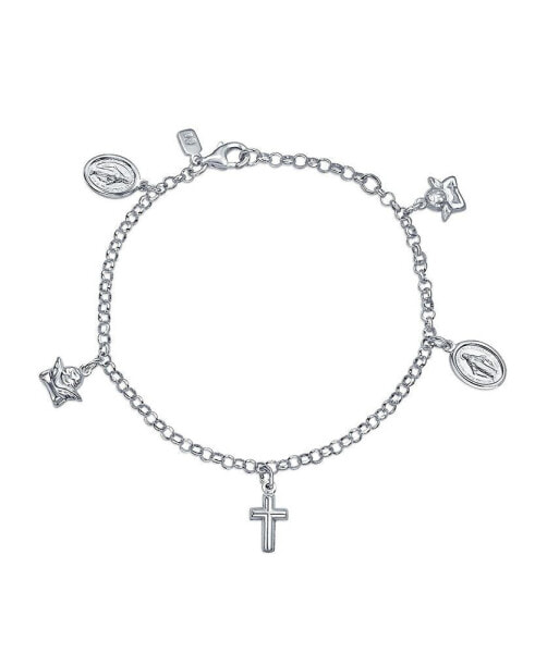 Protection Religious Medal Multi Virgin Mary Cross Angels Dangle Charm Bracelet For Women For Sterling Silver