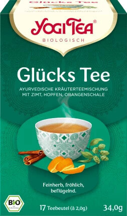 Kräutertee "Glücks Tee" mit Zimt, Hopfen & Orangenschale (17 Beutel), 34 g