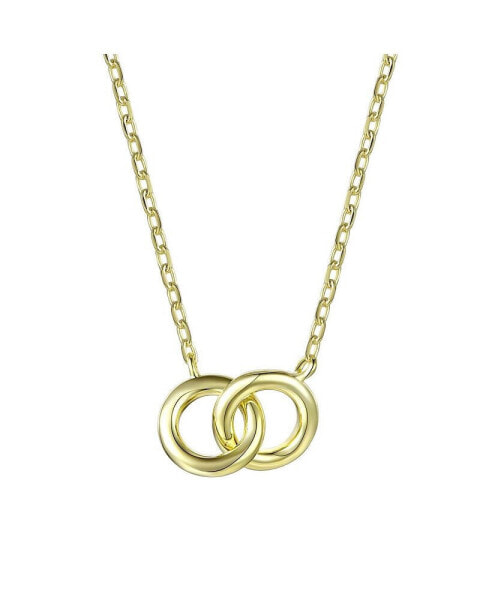 Teens/Young Adults 14K Gold Plated Cubic Zirconia Two overlapping Rings Necklace