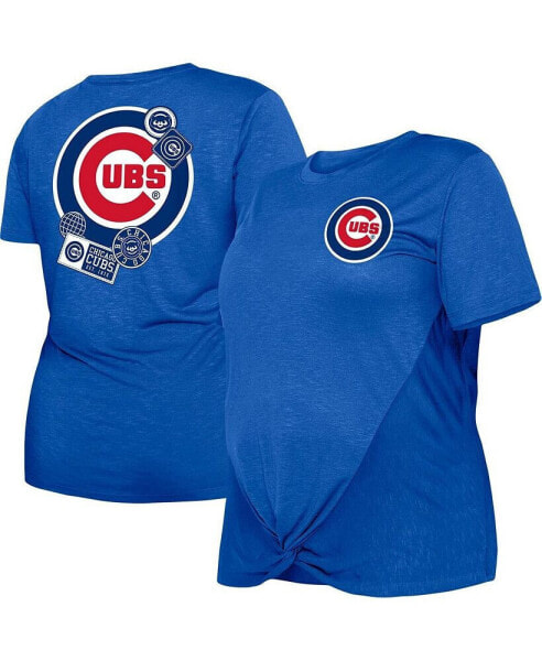 Women's Royal Chicago Cubs Plus Size Two-Hit Front Knot T-shirt