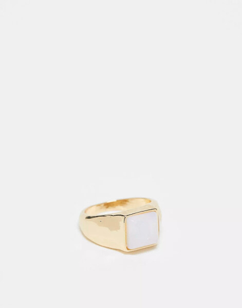 Faded Future square opal stone signet ring in gold