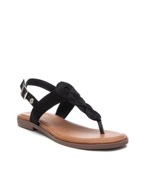 Women's Braided Strap Thong Flat Sandals By Black