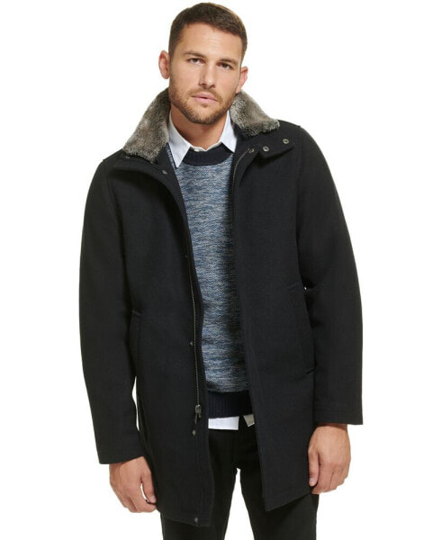 Men's Urban Walker Coat with Detachable Faux Rabbit Fur at Interior Collar