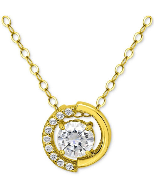 Cubic Zirconia Asymmetric Halo Pendant Necklace in 18k Gold-Plated Sterling Silver, 16" + 2" extender, Created for Macy's