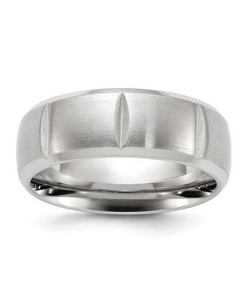 Stainless Steel Brushed and Polished Grooved Band Ring