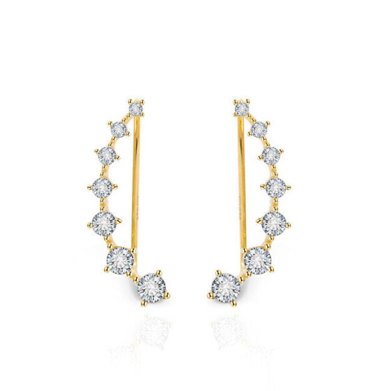 Gold-plated longitudinal earrings with clear crystals AGU2712-G