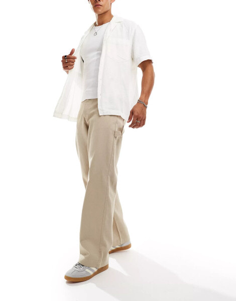 ADPT wide fit carpenter twill trouser in beige