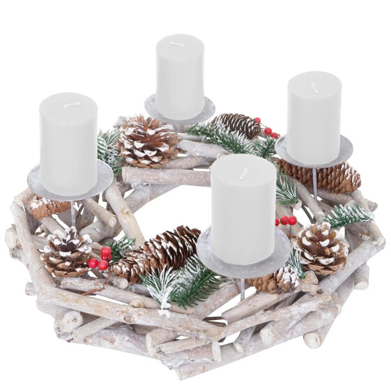 Adventskranz rund Holz Kerzen weiß