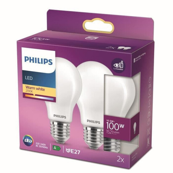 Philips LED-Lampe Equivalent100W E27 Warmwei, nicht dimmbar, Glas, 2er-Set