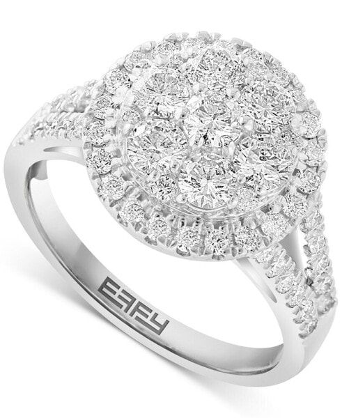 EFFY® Diamond Halo Cluster Split Shank Ring (1-3/8 ct. t.w.) in 14k White Gold