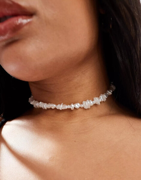 ASOS DESIGN Curve choker necklace with faux chipping and pearl design