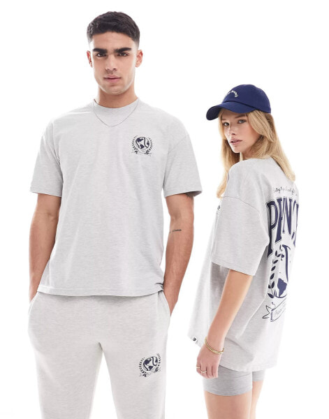 Prince co-ord unisex varsity print t-shirt in grey marl