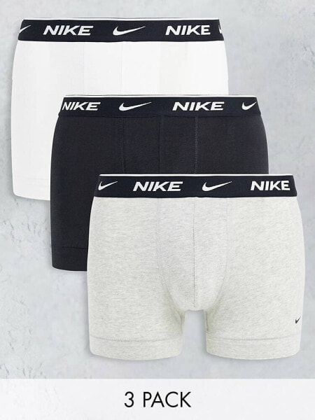 Nike 3 pack cotton stretch trunks in black/grey/white