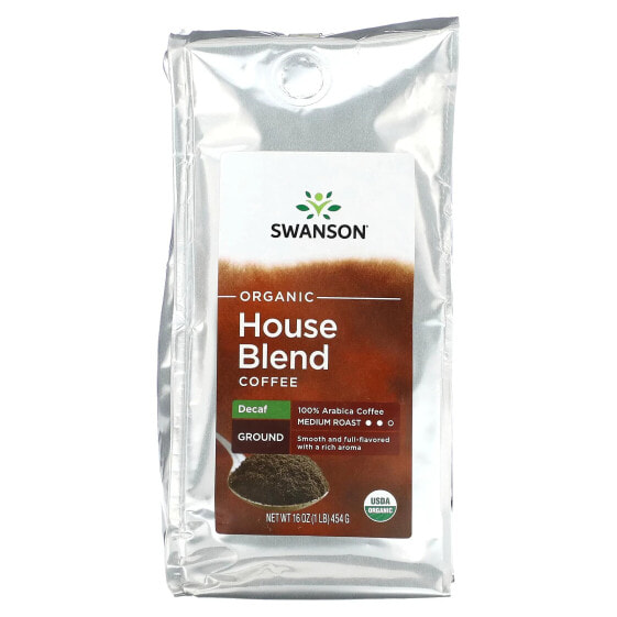 Organic House Blend Coffee, Ground, Medium Roast, Decaf, 1 lb (454 g)