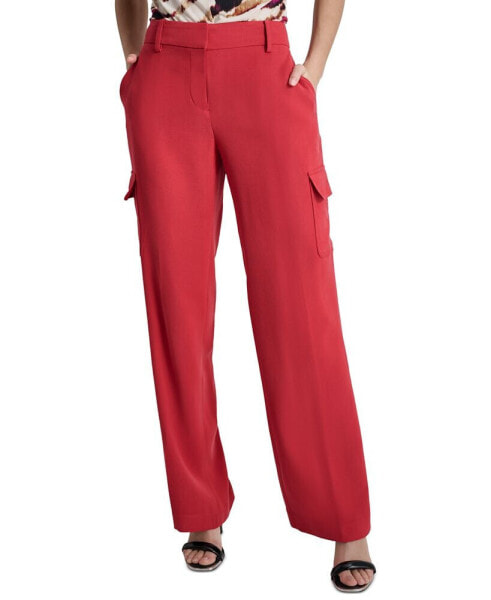 Women's Solid Straight-Leg Side-Pocket Mid-Rise Pants