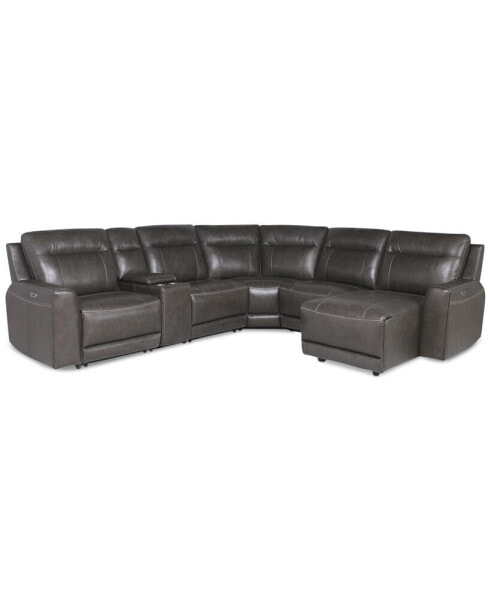CLOSEOUT! Blairemoore 6-Pc. Leather Power Chaise Sectional with 1 USB Console and 2 Power Recliners, Created for Macy's