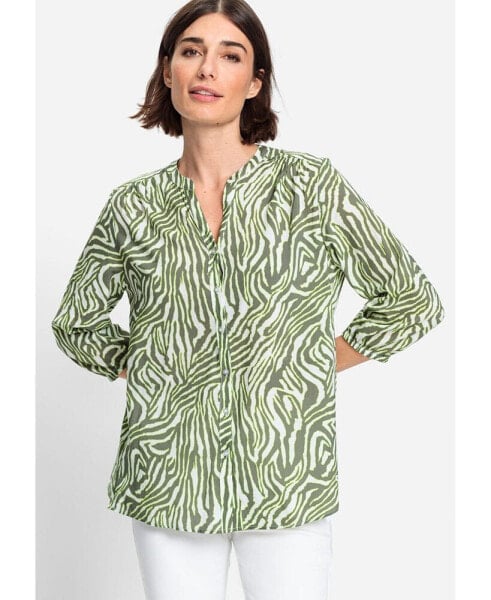 Women's Cotton Viscose 3/4 Sleeve Zebra Print Tunic Shirt