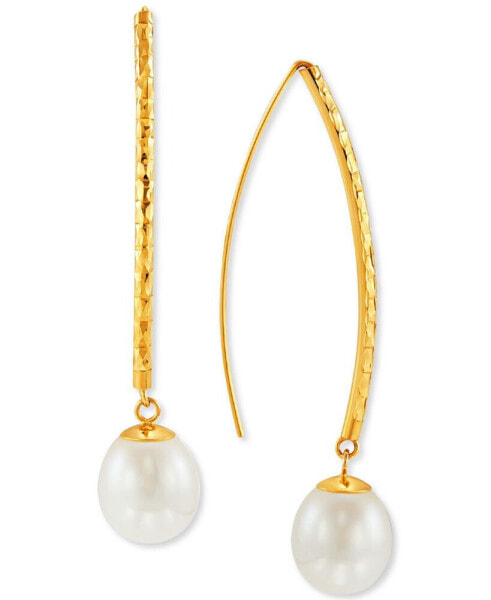 Cultured Freshwater Pearl (9-10mm) Threader Earrings in 14k Gold
