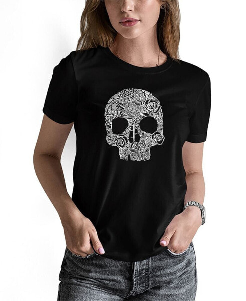 Women's Word Art Flower Skull Short Sleeve T-shirt