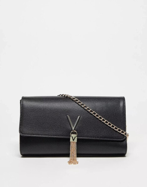 Valentino Divina foldover tassel detail cross body bag in black