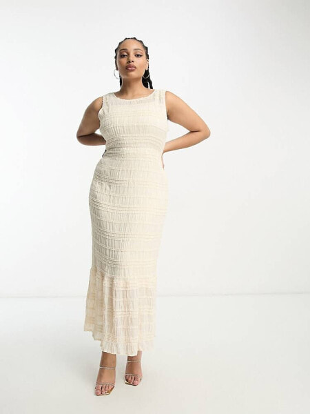 Vila Curve Bridal lace maxi dress in cream