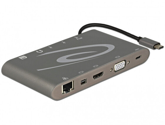 Адаптер Delock 87297 USB 3.2 Gen 2 (3.1 Gen 2) Type-C - RJ-45 - USB 3.2 Gen 2 (3.1 Gen 2) Type-A - USB 3.2 Gen 2 (3.1 Gen 2) Type-C - VGA - mini DisplayPort - MicroSD (TransFlash) - SD - 3840 x 2160 pixels - серый - металлический