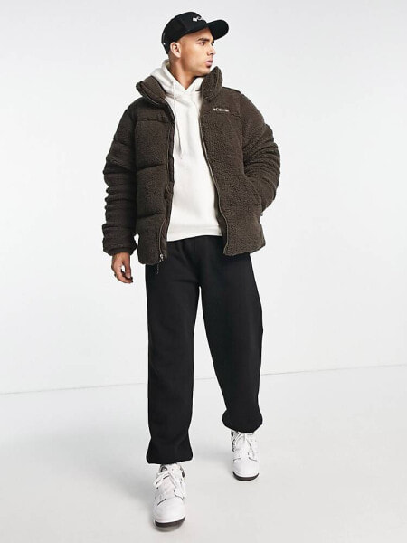 Columbia Puffect sherpa puffer jacket in brown Exclusive at ASOS