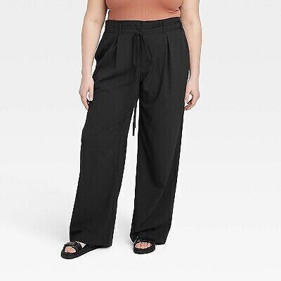 Women's High-Rise Wrap Tie Wide Leg Trousers - A New Day Black 22