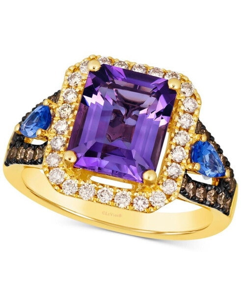 Multi-Gemstone (3 ct. t.w.) & Diamond (3/4 ct. t.w.) Halo Statement Ring in 14k Gold