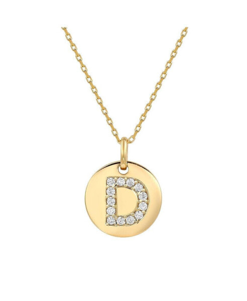 Suzy Levian Sterling Silver Cubic Zirconia Letter "D" Initial Disc Pendant Necklace