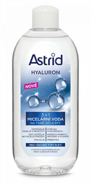 Жидкое очищающее средство для лица, глаз и губ 3 в 1 с гиалуроном 400 мл Astrid Micellar water