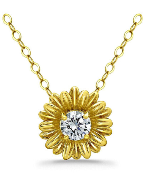 Cubic Zirconia Flower Pendant Necklace in 18k Gold-Plated Sterling Silver, 16" + 2" extender, Created for Macy's