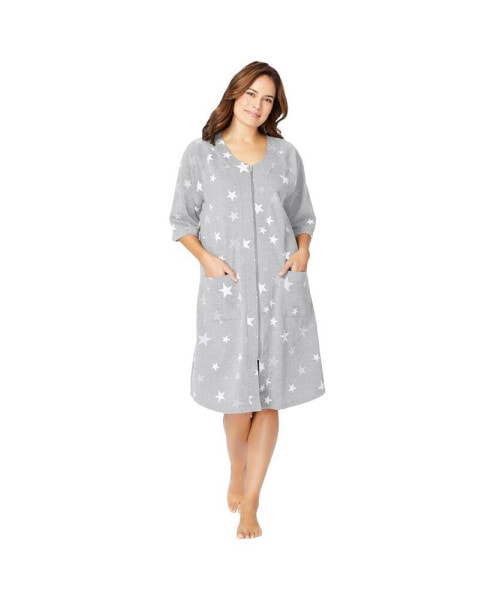 Plus Size Short French Terry Zip-Front Robe