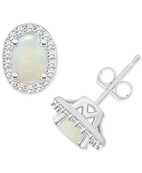 Aquamarine (3/4 ct. t.w.) & Diamond (1/6 ct. t.w.) Oval Halo Stud Earrings in Sterling Silver (Also in Opal)
