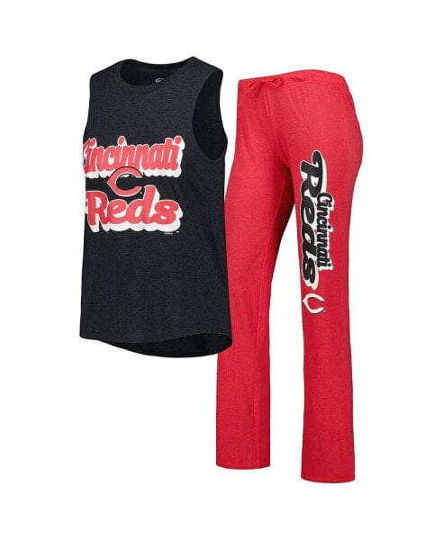 Women's Heather Red, Heather Black Cincinnati Reds Wordmark Meter Muscle Tank Top and Pants Sleep Set