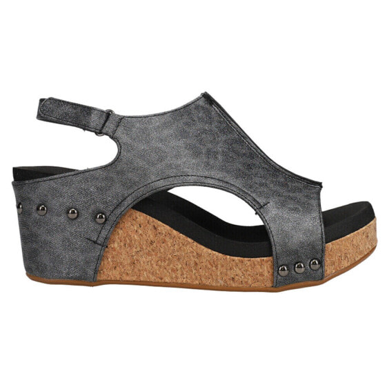 Corkys Carley Metallic Wedge Womens Grey Casual Sandals 30-5316-CHAR