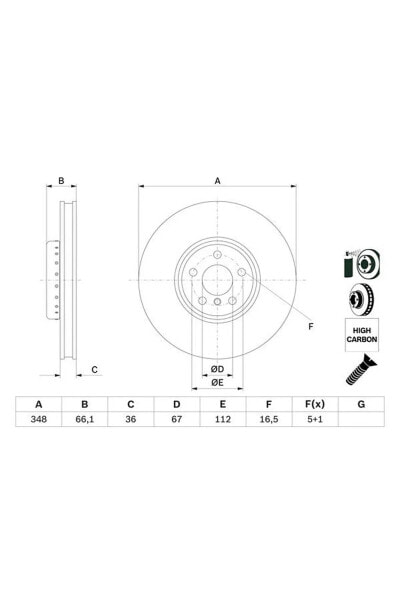 Тормозной диск передний BOSCH на BMW G20 G22 G30 G32 G11 G12 G15 G16 G01 G02 G05 G07 Z4 iX I20 YUKSEK KARBO 102008