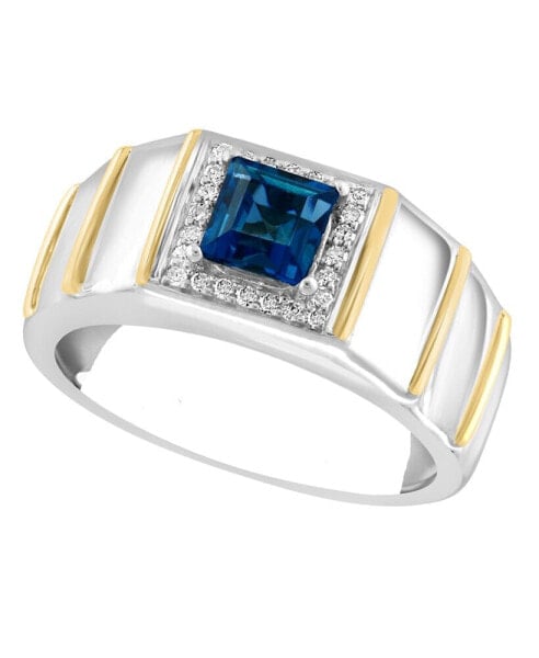 EFFY® Men's London Blue Topaz (1 ct. t.w.) & Diamond (1/10 ct. t.w.) Ring in Sterling Silver & 18K Gold-Plate