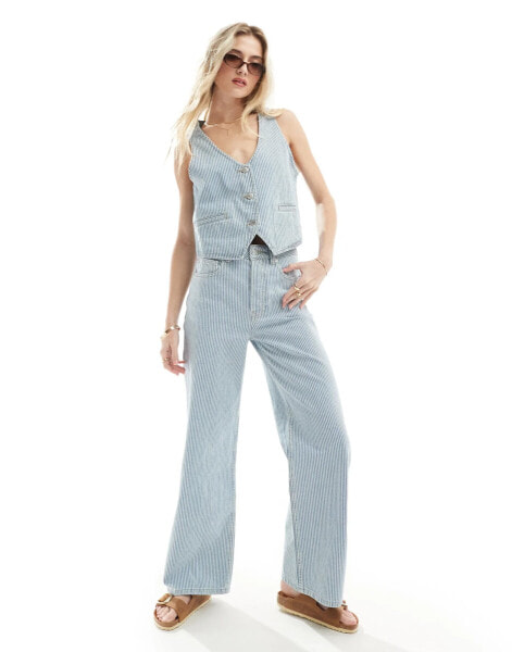 ASOS DESIGN wide leg dad jeans in light blue stripe co-ord