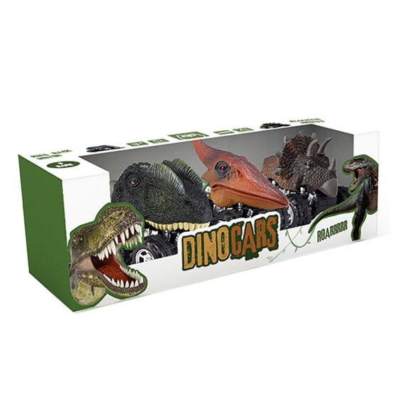 EUREKAKIDS Pack 3 self-propelled dino cars: spinosaurus. carnotaurus and t-rex