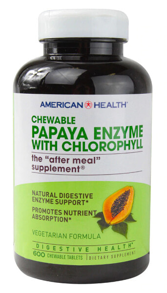 American Health Papaya Enzyme With Chlorophyll  Энзим папайи (папаин) с хлорофиллом 600 жевательных таблеток
