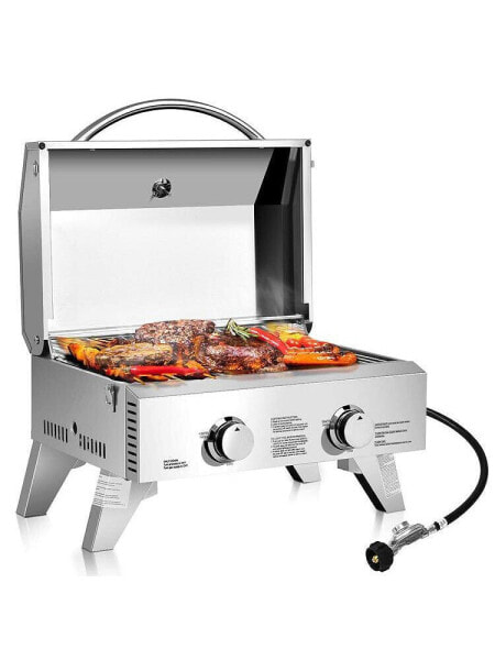 2 Burner Portable Stainless Steel BBQ Table Top Grill for Outdoors
