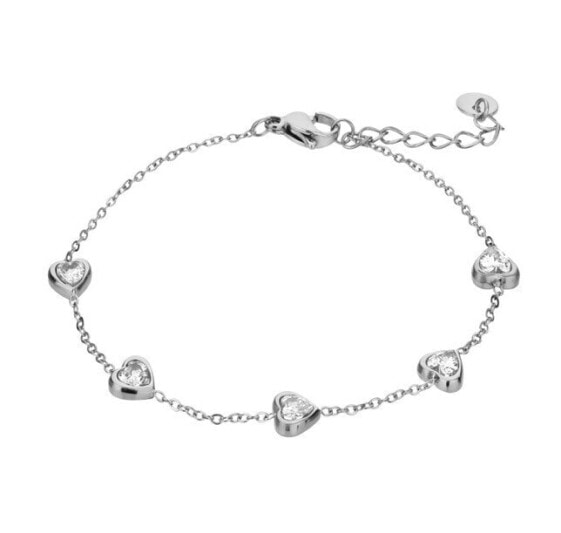 Romantic steel bracelet Hearts with zircons EWB23077S