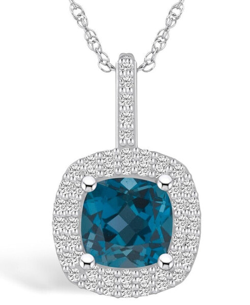 London Blue Topaz (2-3/4 Ct. T.W.) and Diamond (1/2 Ct. T.W.) Halo Pendant Necklace in 14K White Gold