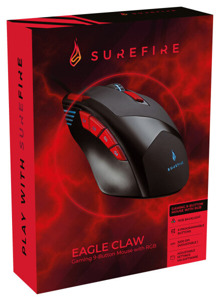 Verbatim SureFire Eagle Claw Gaming Mouse - Right-hand - Optical - USB Type-A - 3200 DPI - 6000 fps - Black