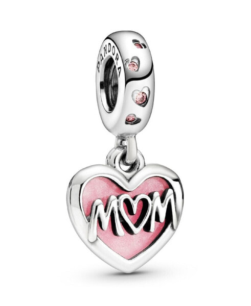 Cubic Zirconia Mom Script Heart Dangle Charm