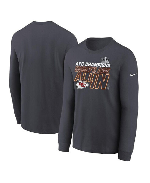 Big Boys Anthracite Kansas City Chiefs 2023 AFC Champions Locker Room Trophy Collection Long Sleeve T-shirt
