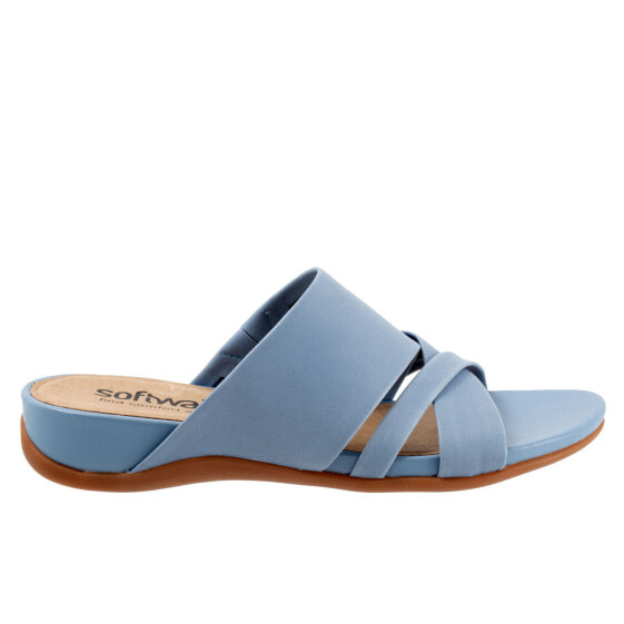 Softwalk Taraz S2320-443 Womens Blue Extra Wide Leather Strap Sandals Shoes