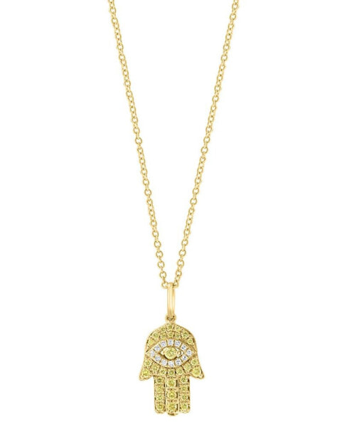 EFFY® Yellow Diamond (1/4 ct. t.w.) & White Diamond (1/20 ct. t.w.) Hamsa Hand 18" Pendant Necklace in 14k Gold